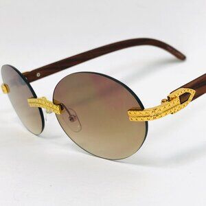 Men Sunglasses Brown Lens Oval Gold Frame Street Wear Light Weight Lentes Hiphop